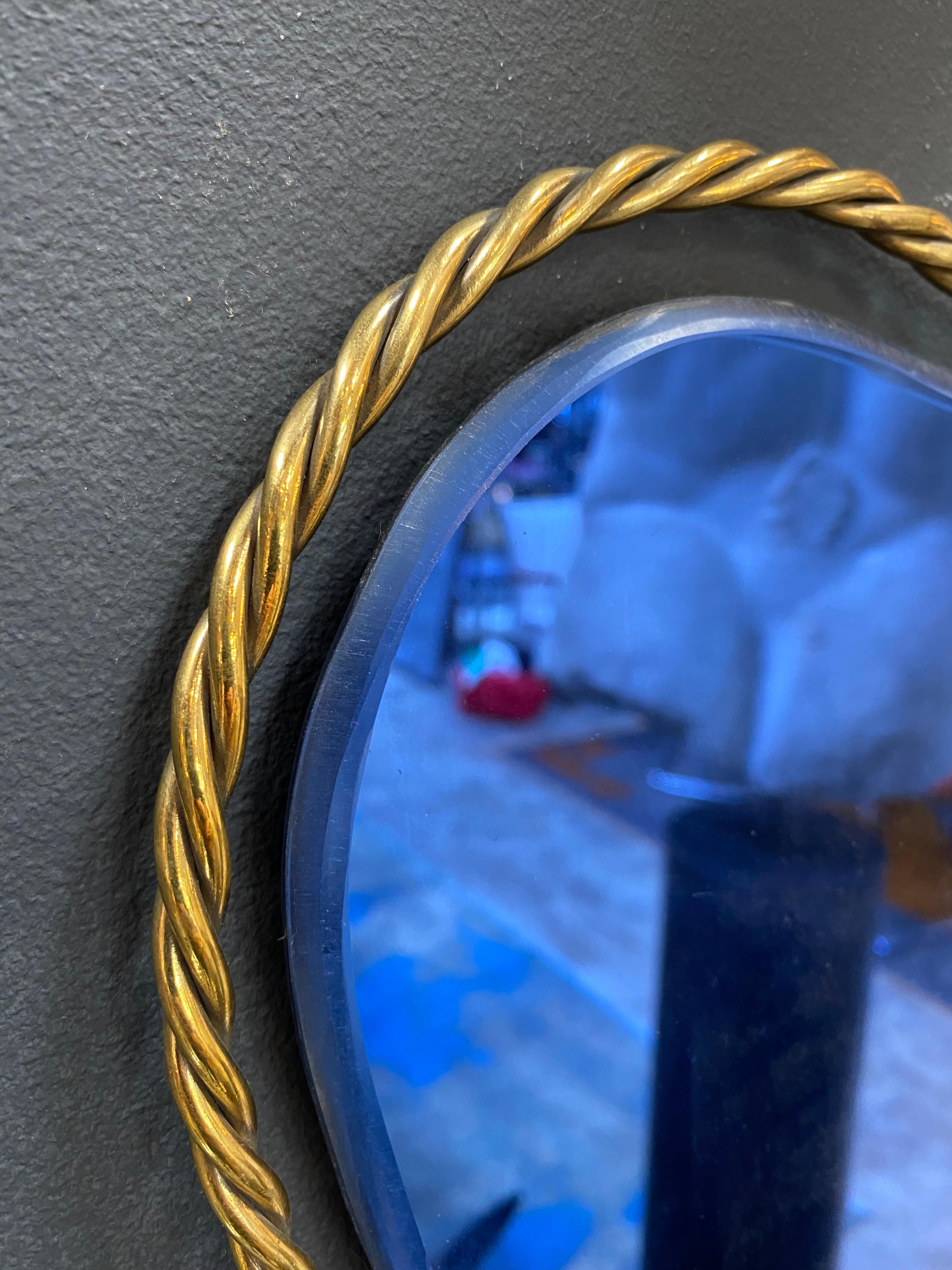 Small Italian Minimal Curvilinear Brass Mirror, 1950s In Good Condition For Sale In Los Angeles, CA