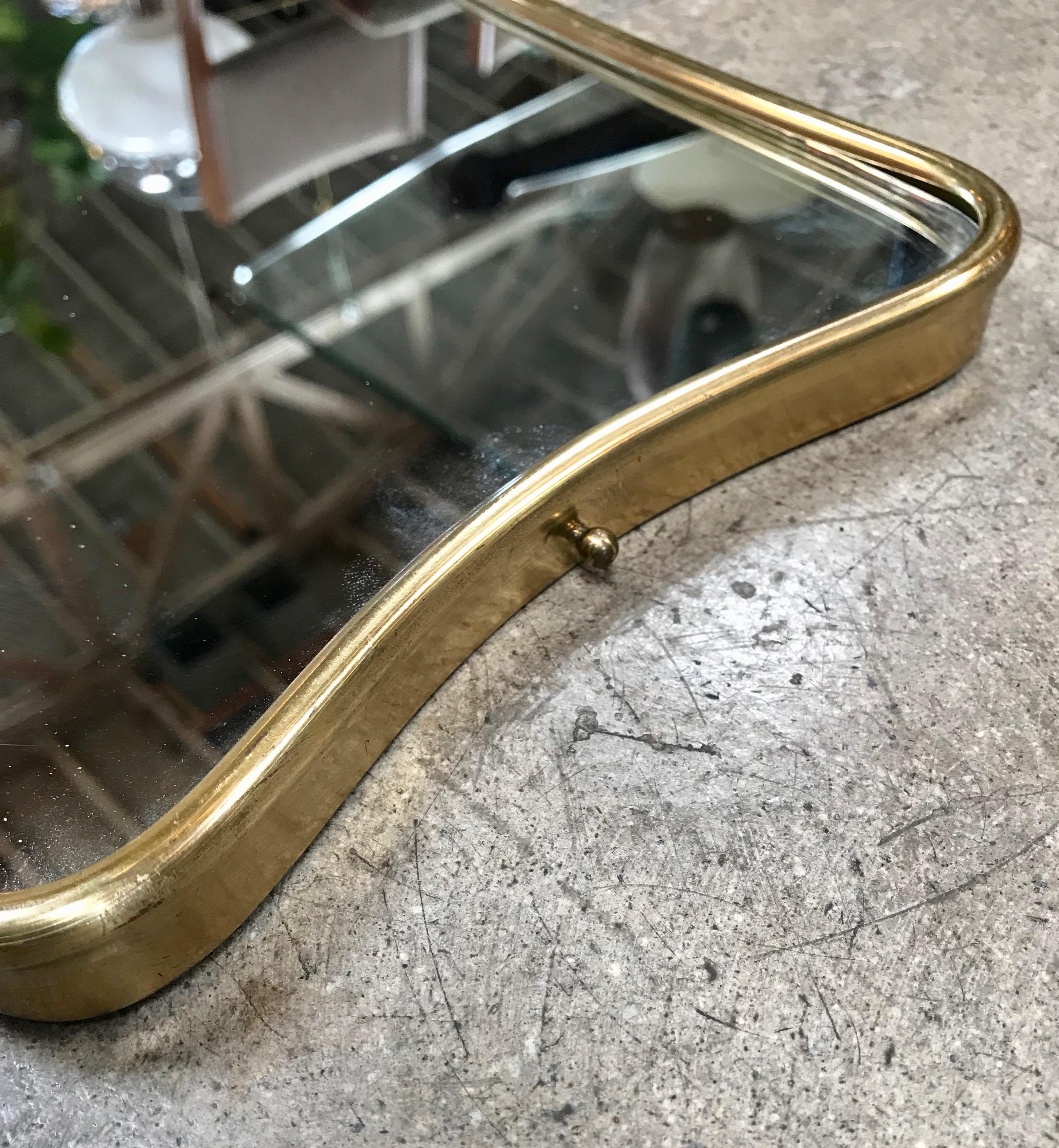 Small Italian Minimal Curvilinear Brass Mirror, 1950s 1