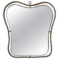 Small Italian Minimal Curvilinear Brass Mirror, 1950s