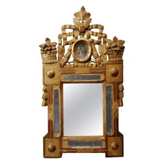 Small Italian Mirror Louis XVI Carved Golden Wood Gold Leaf Italian 18th Century