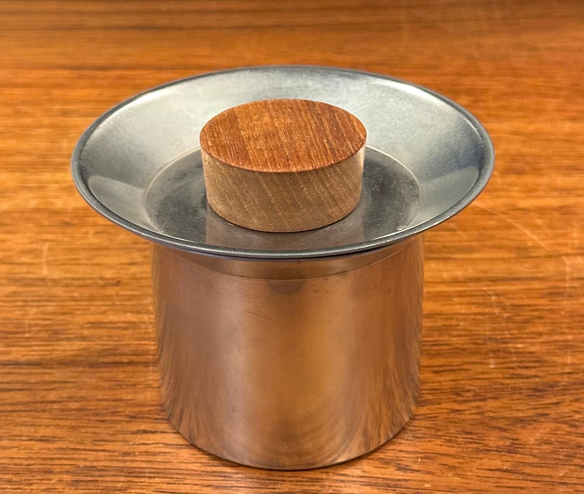 Small Italian Modernist Stainless Steel Trinket Box with Teak Knob For Sale 6
