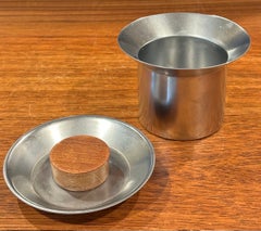Small Italian Modernist Stainless Steel Trinket Box with Teak Knob