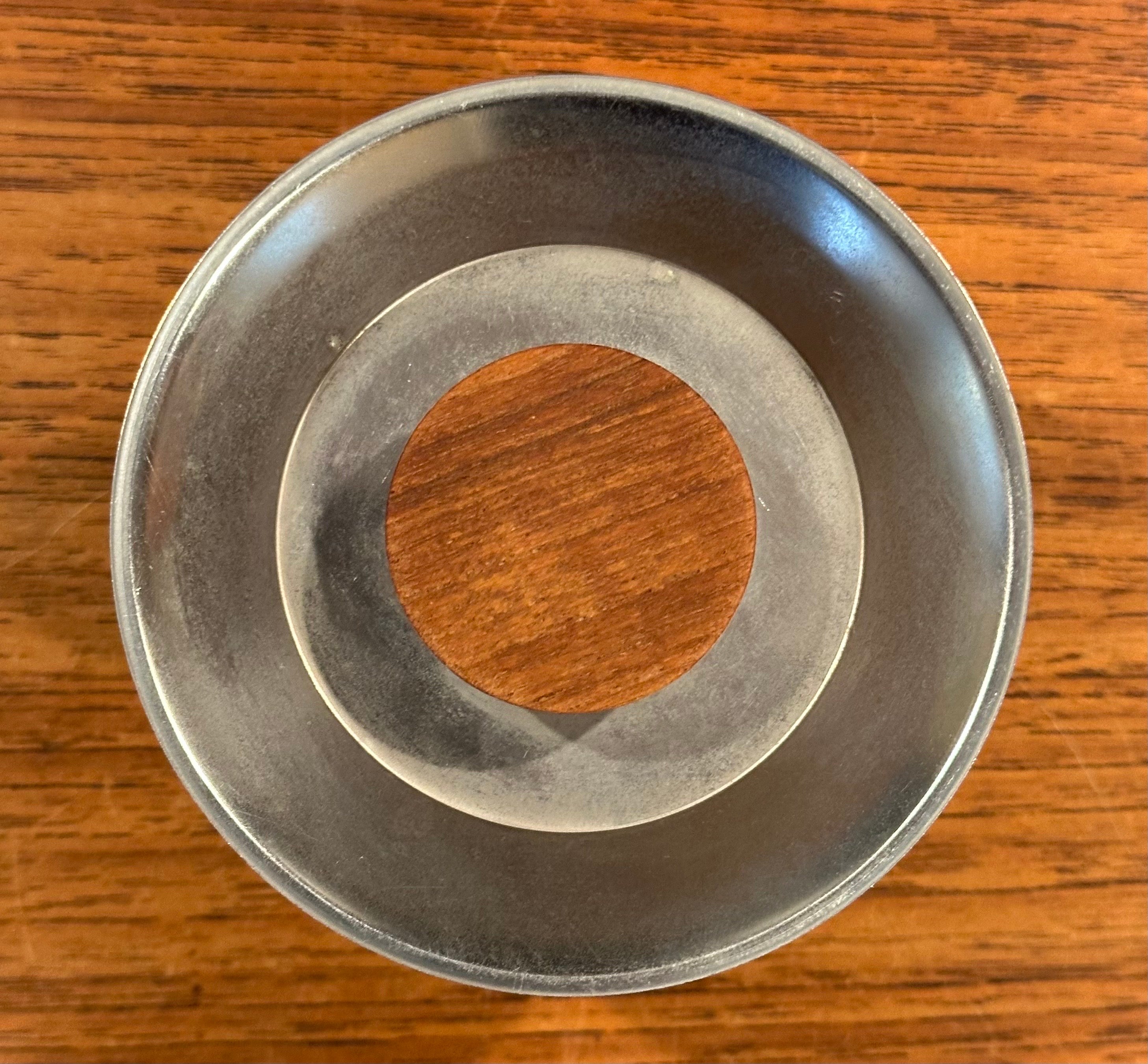 Mid-Century Modern Small Italian Modernist Stainless Steel Trinket Box with Teak Knob For Sale