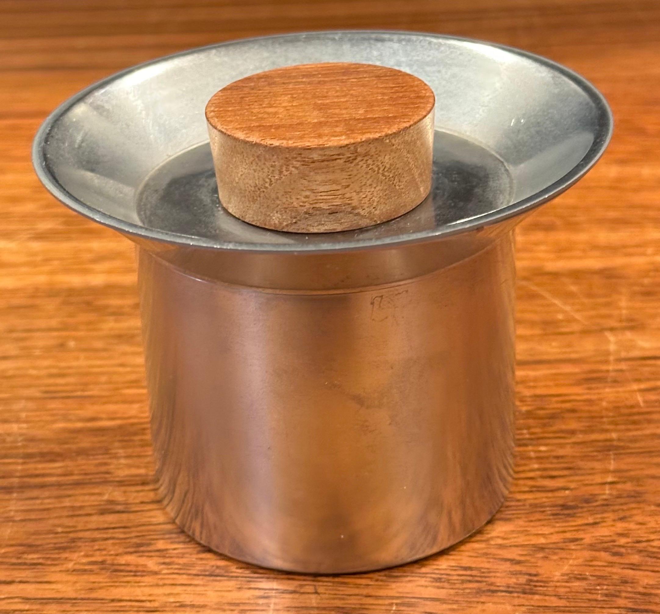 Small Italian Modernist Stainless Steel Trinket Box with Teak Knob For Sale 1