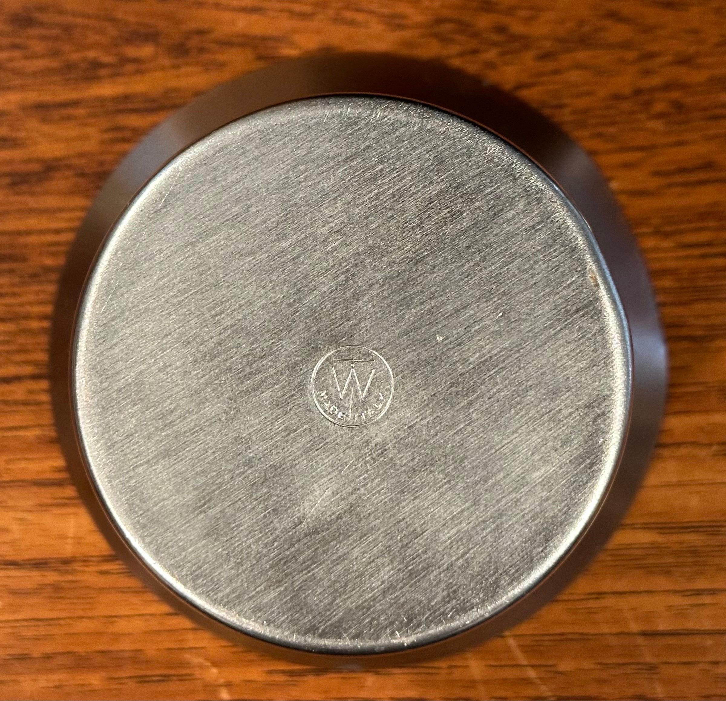 Small Italian Modernist Stainless Steel Trinket Box with Teak Knob For Sale 3