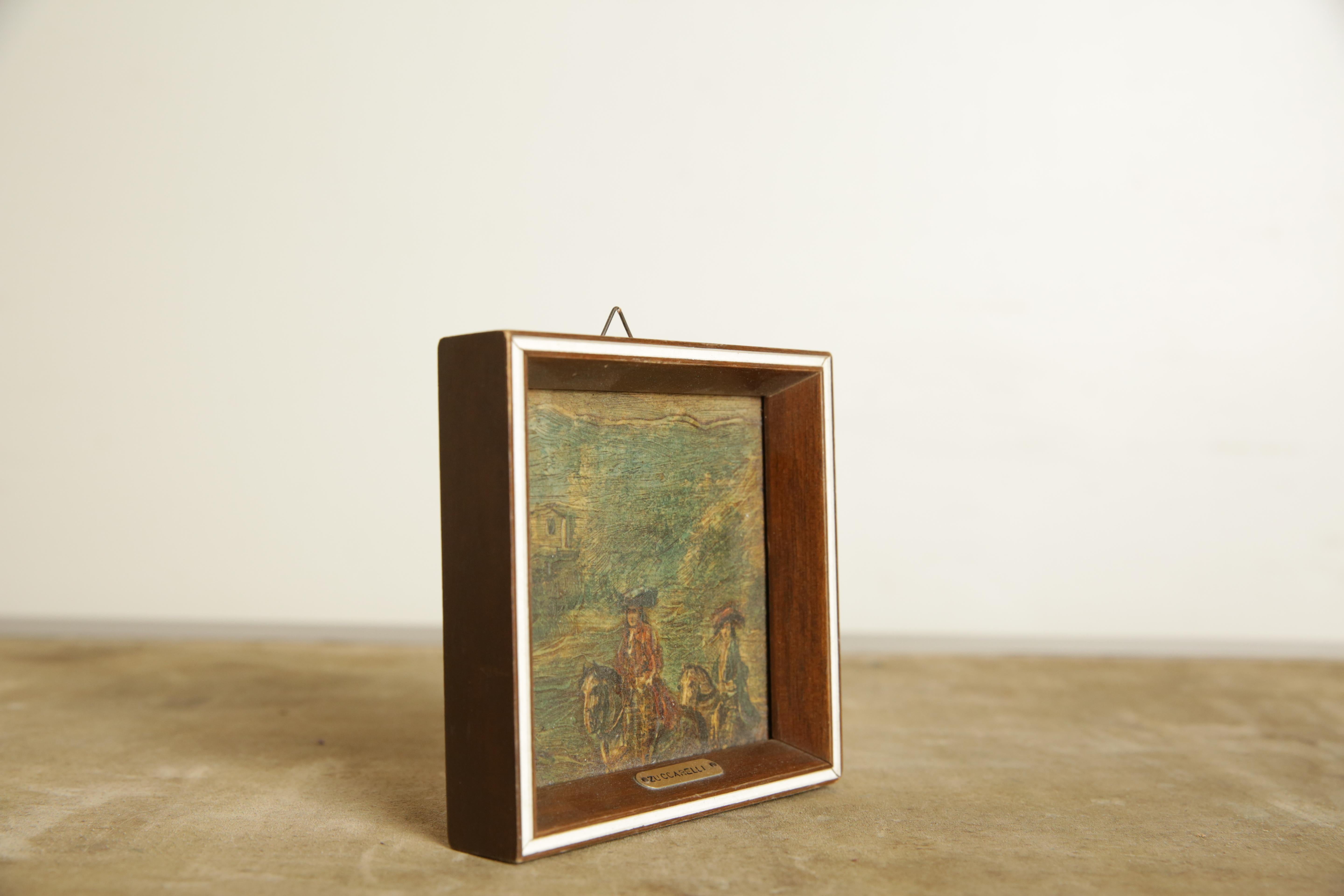 Louis XVI Small Italian Oil on Board, “Riders in Landscape with Villa”, attr. Zuccarelli For Sale