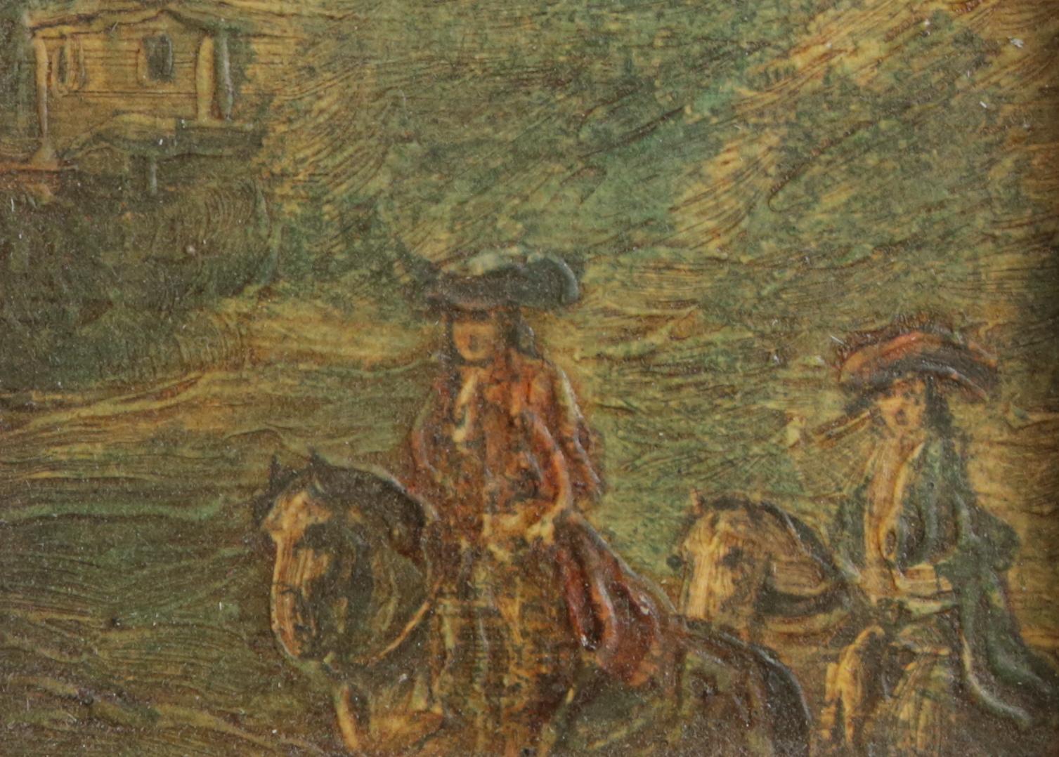 Small Italian Oil on Board, “Riders in Landscape with Villa”, attr. Zuccarelli In Good Condition For Sale In Atlanta, GA