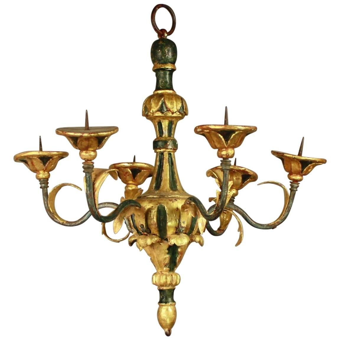 Small Italian Painted and Carved Giltwood Chandelier