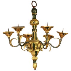 Small Italian Painted and Carved Giltwood Chandelier