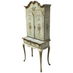 Late 19th Century Chinoiserie Italian Painted Secretary in Celadon Blue-Green