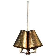 Small Italian pendant chandelier in brass-plated zinc from the 1950s