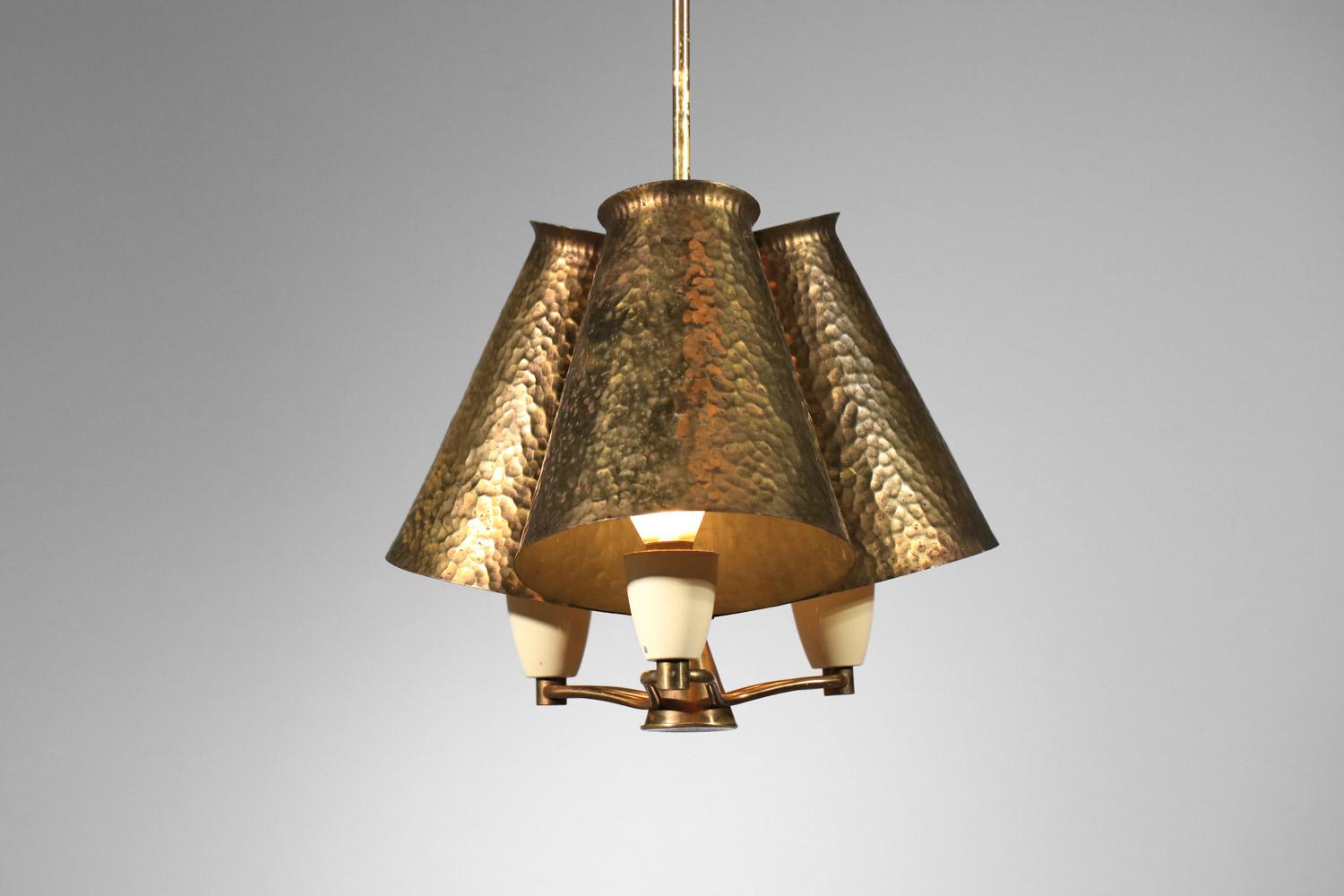 Small Italian pendant chandelier in brass-plated zinc from the 1950s In Good Condition For Sale In Lyon, FR