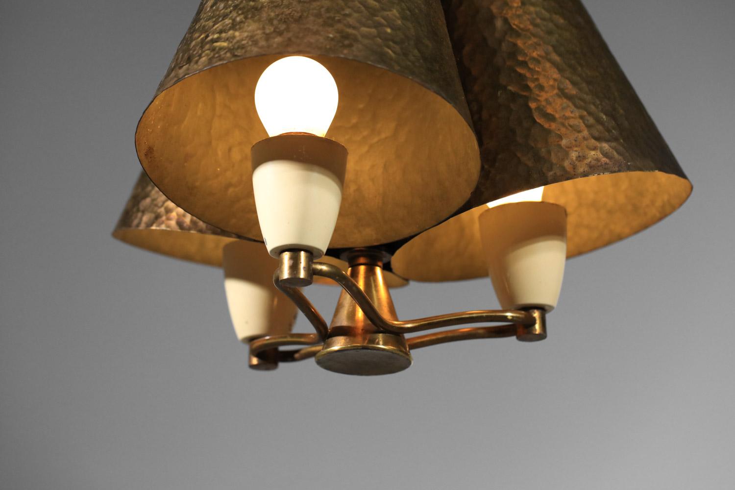 Mid-20th Century Small Italian pendant chandelier in brass-plated zinc from the 1950s For Sale