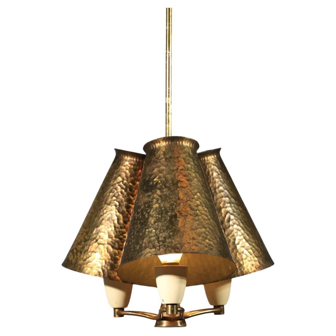 Small Italian pendant chandelier in brass-plated zinc from the 1950s For Sale