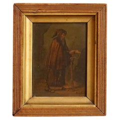 Small Italian Portrait of a Bearded Monk , 19th Century Antique Original Oil