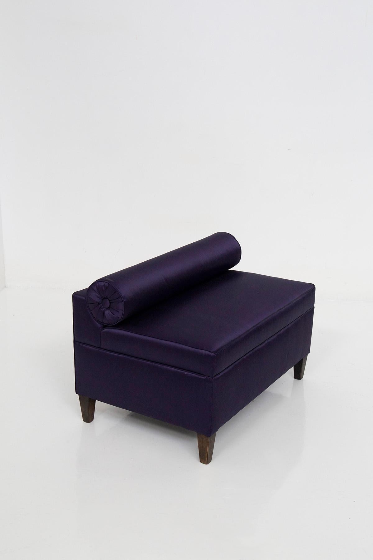 Small Italian Purple Satin Sofa with Roll Cushion For Sale 4
