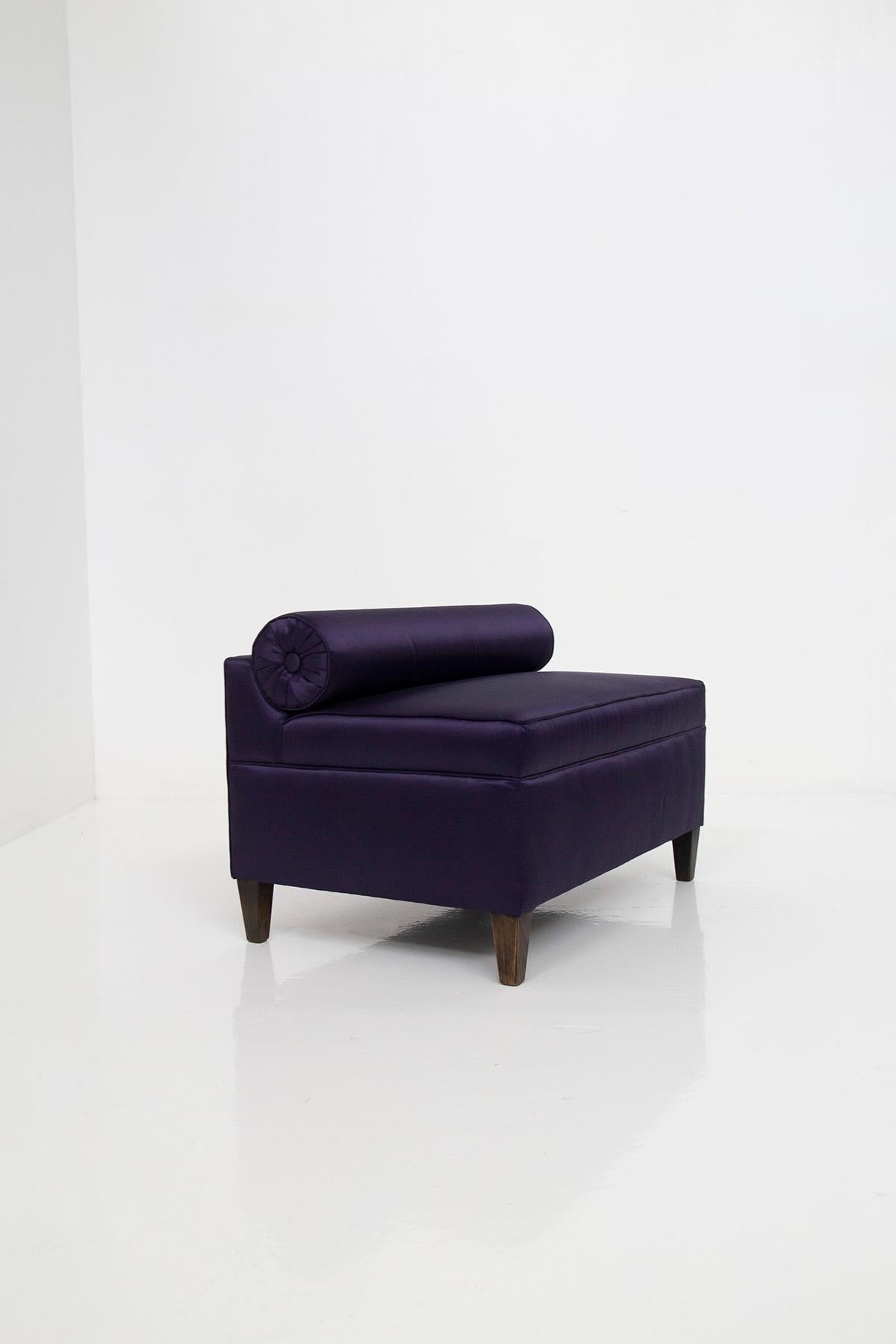 Small Italian Purple Satin Sofa with Roll Cushion For Sale 5