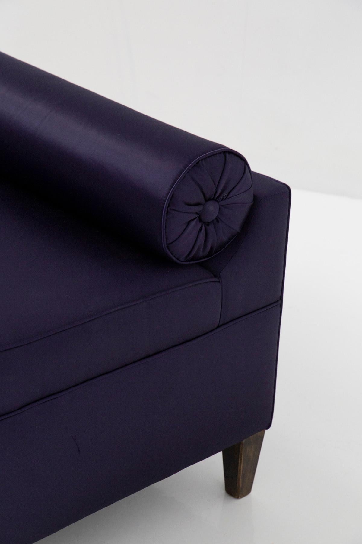 Small Italian Purple Satin Sofa with Roll Cushion In Good Condition For Sale In Milano, IT