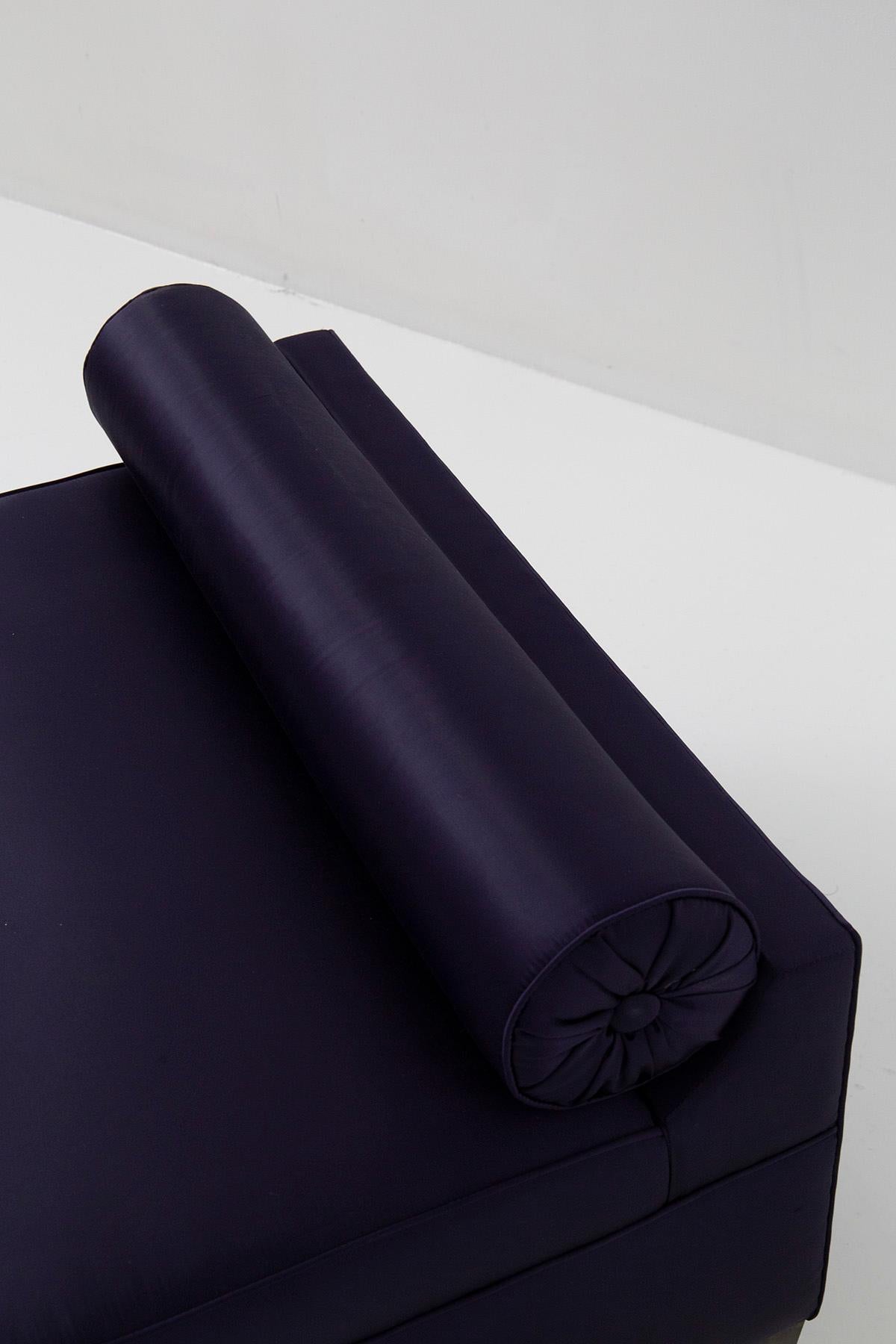 Silk Small Italian Purple Satin Sofa with Roll Cushion For Sale