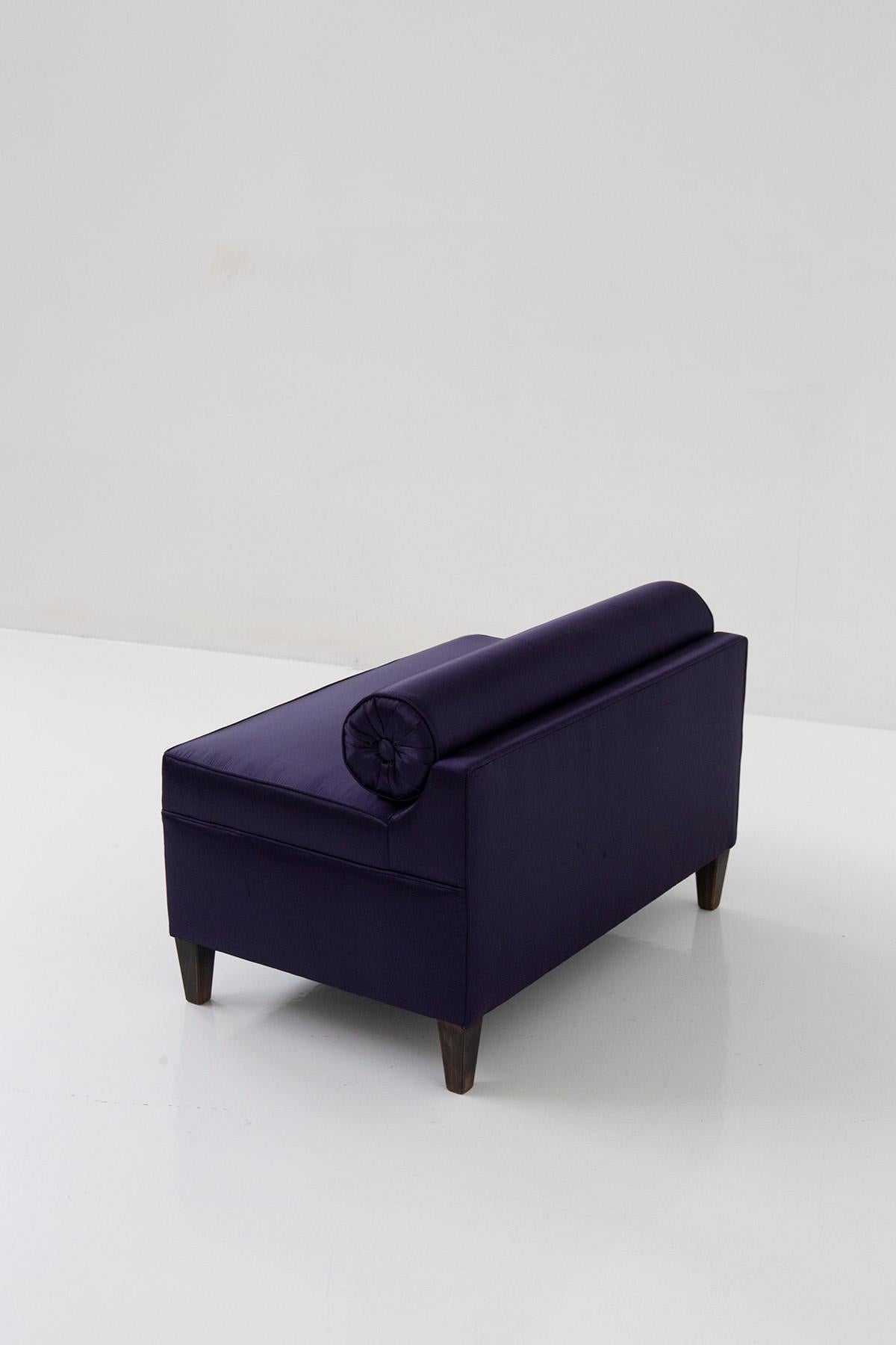 Small Italian Purple Satin Sofa with Roll Cushion For Sale 3