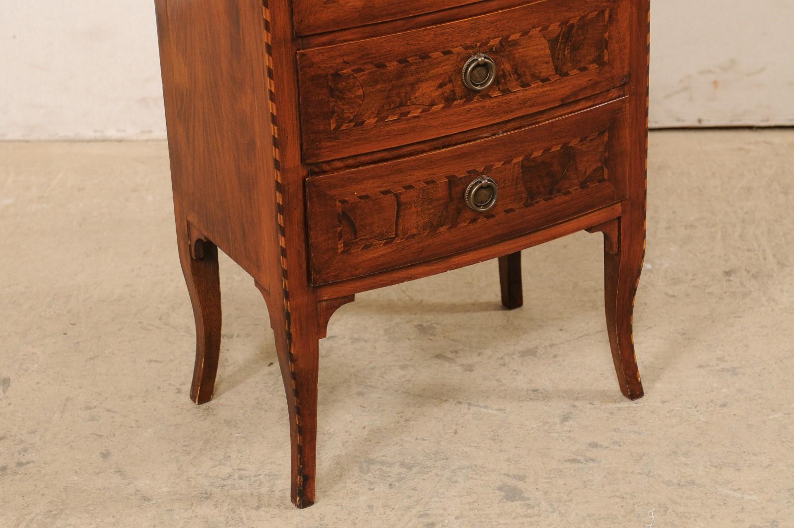 Burl Small Italian Raised Side Chest of Drawers w/Roped Inlay Trimming, Mid-20th C For Sale