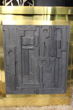 Small Italian Rectangular Brass Sideboard With Resin Doors