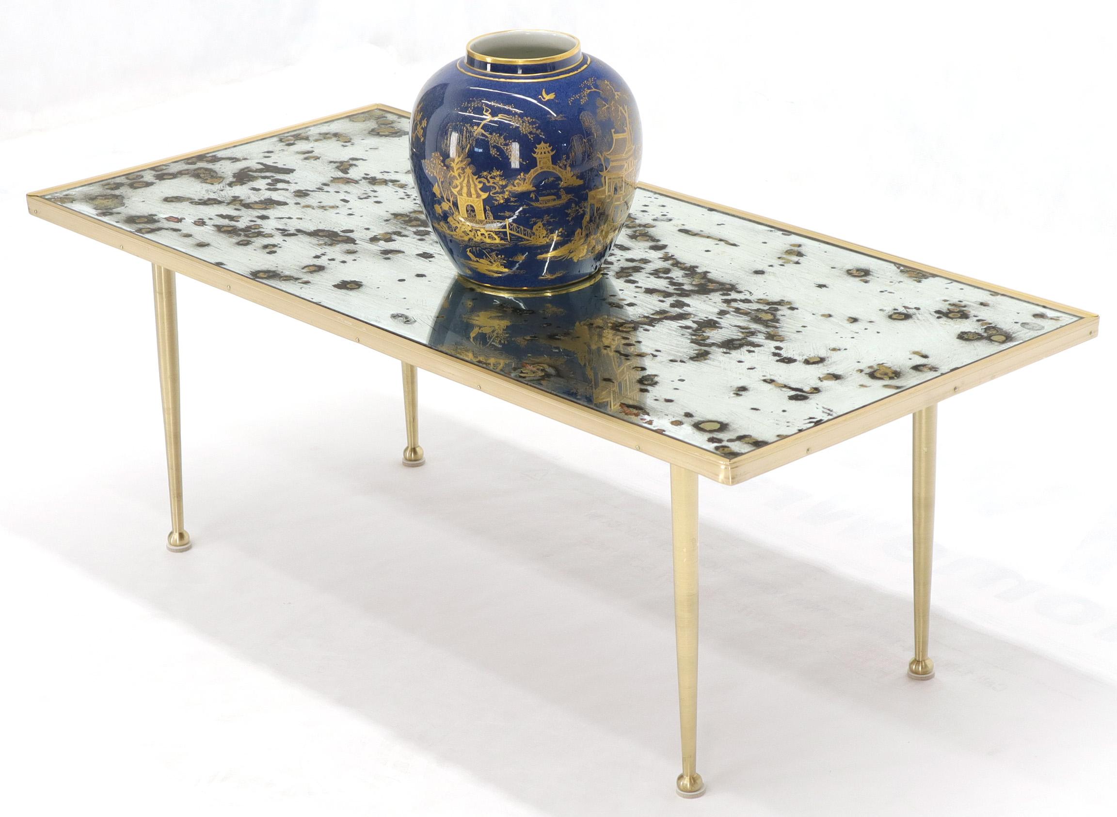 American Small Italian Rectangular Coffee Table on Brass Legs Mirrored Top