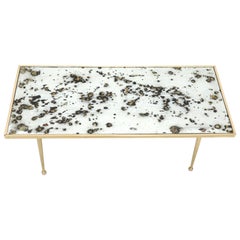 Small Italian Rectangular Coffee Table on Brass Legs Mirrored Top