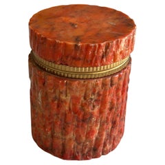 Kleine italienische Schachtel mit Deckel aus rotem Marmor und Original Label