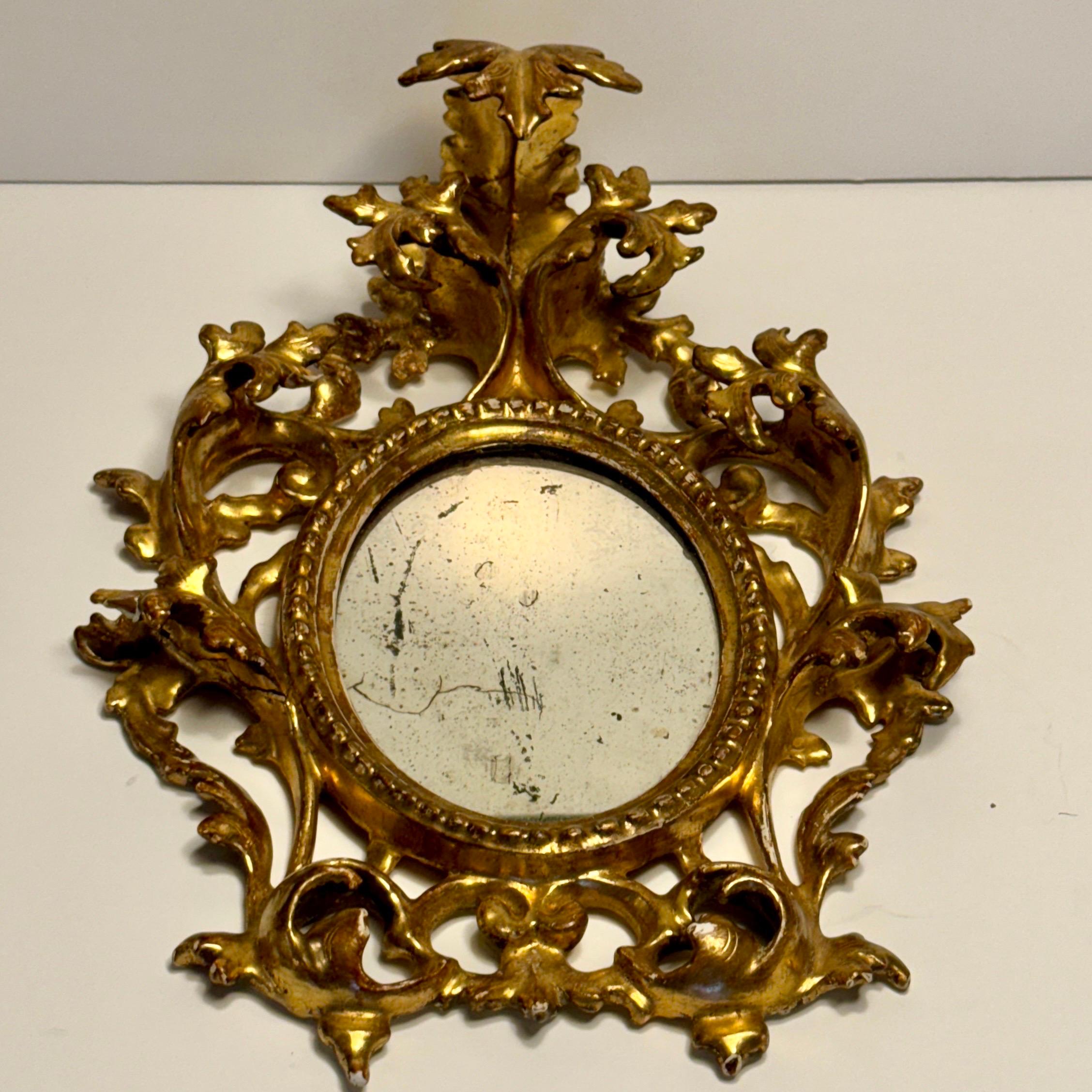 Small Italian Rococo Gilt Wood Wall or Vanity Mirror 7