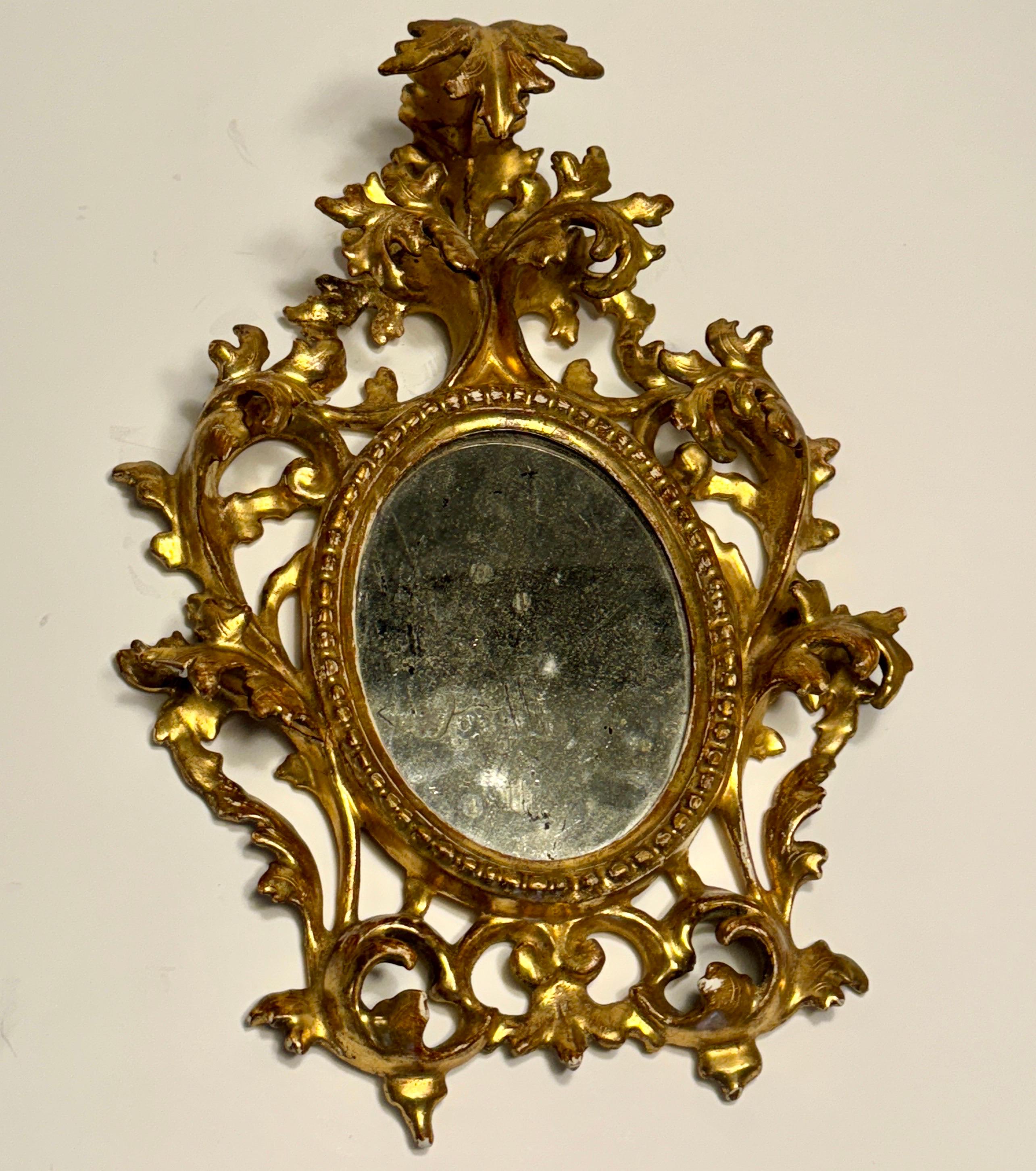 Hand-Carved Small Italian Rococo Gilt Wood Wall or Vanity Mirror