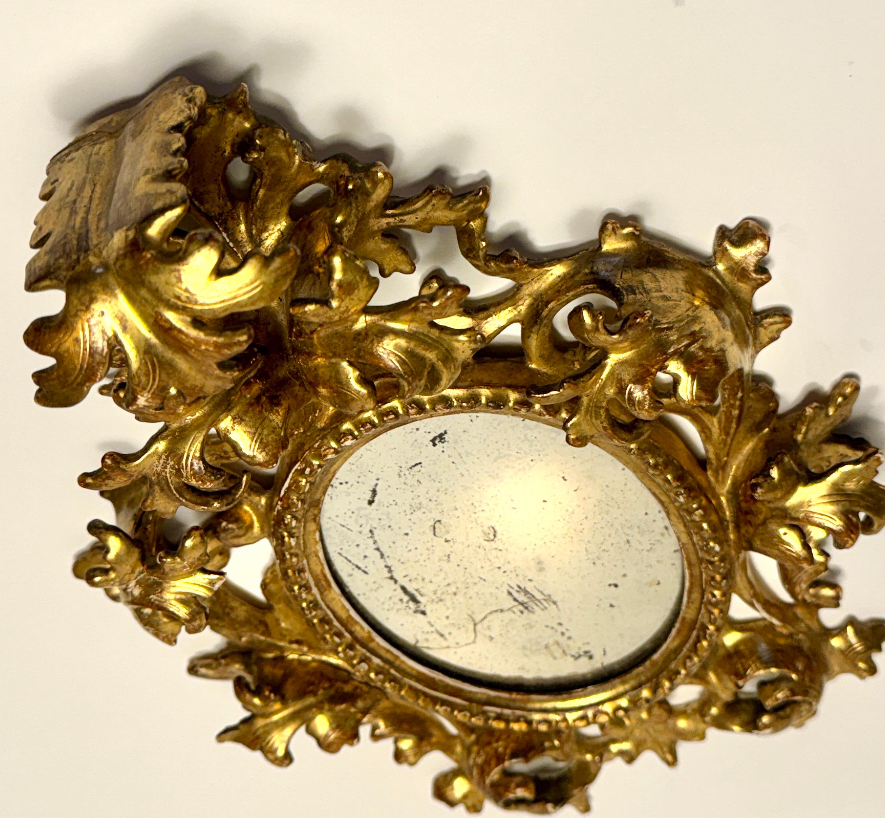 Gold Leaf Small Italian Rococo Gilt Wood Wall or Vanity Mirror