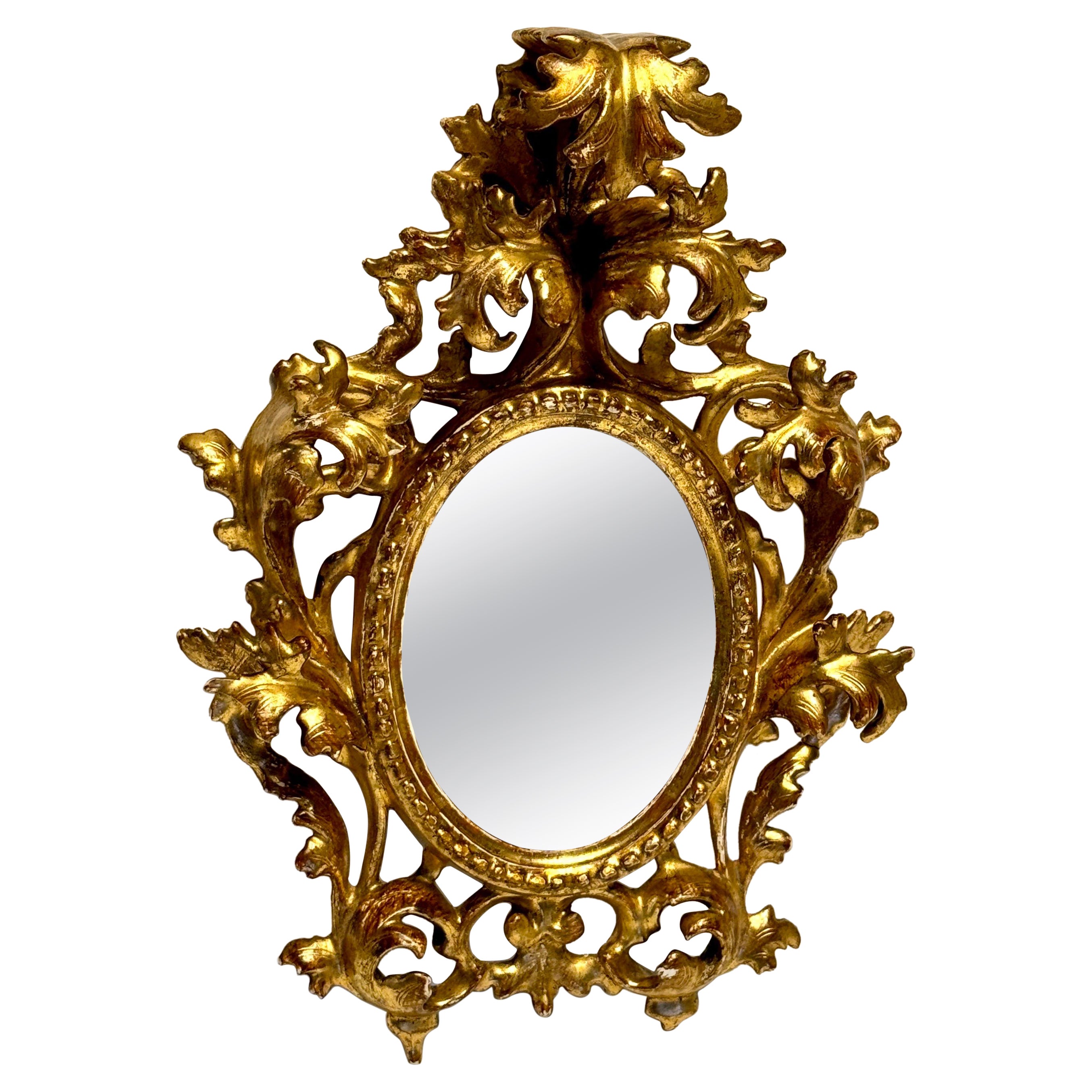 Small Italian Rococo Gilt Wood Wall or Vanity Mirror