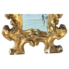 Small Italian Rococo Giltwood Mirror, Hand-Carved, 18th Century