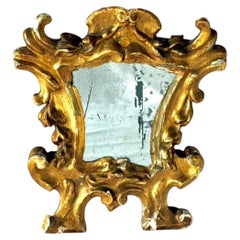 Small Italian Rococo Giltwood Mirror, Hand-Carved, 18th Century