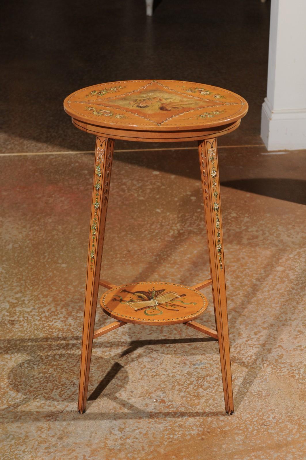 Small Italian Satinwood Side Table with Painted Allegory of the Arts, circa 1870 5