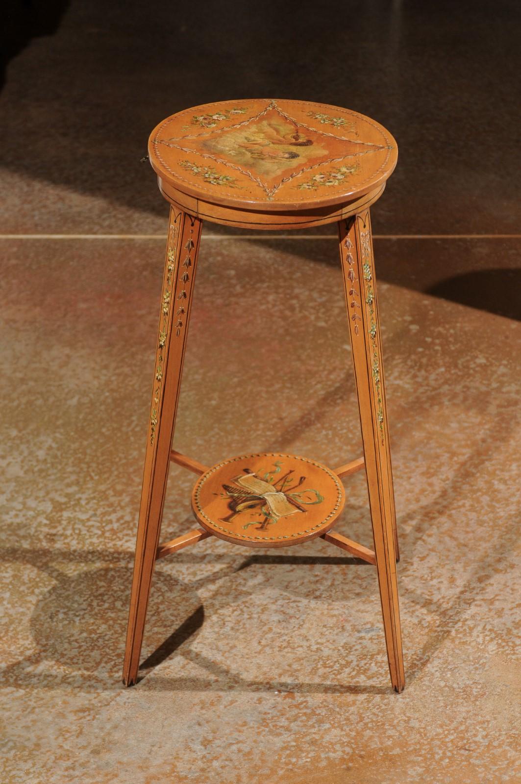 Small Italian Satinwood Side Table with Painted Allegory of the Arts, circa 1870 6