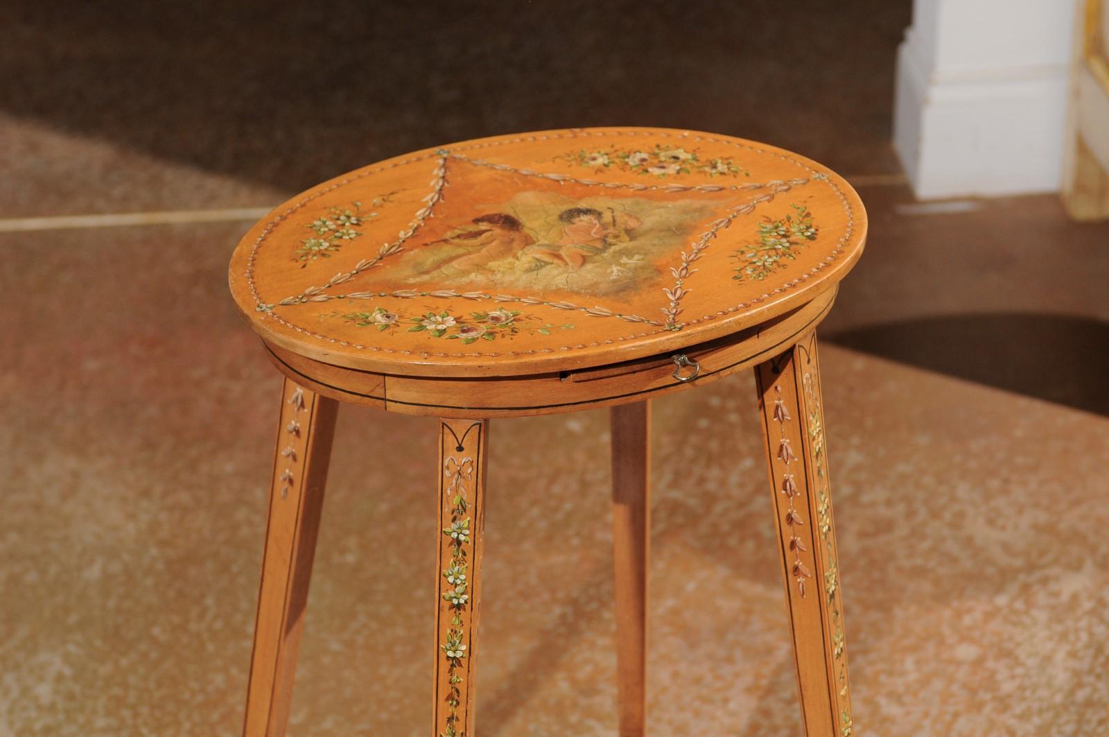 Small Italian Satinwood Side Table with Painted Allegory of the Arts, circa 1870 In Good Condition In Atlanta, GA