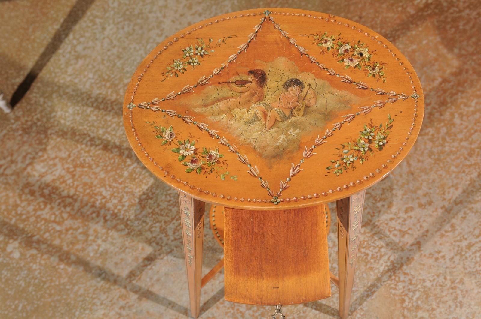 19th Century Small Italian Satinwood Side Table with Painted Allegory of the Arts, circa 1870