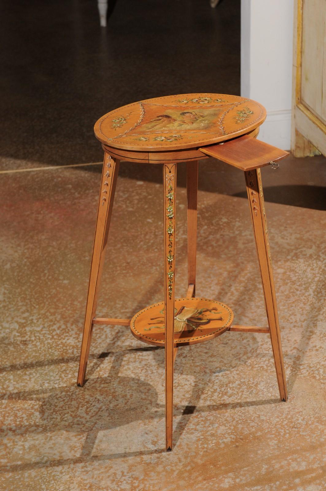Small Italian Satinwood Side Table with Painted Allegory of the Arts, circa 1870 1