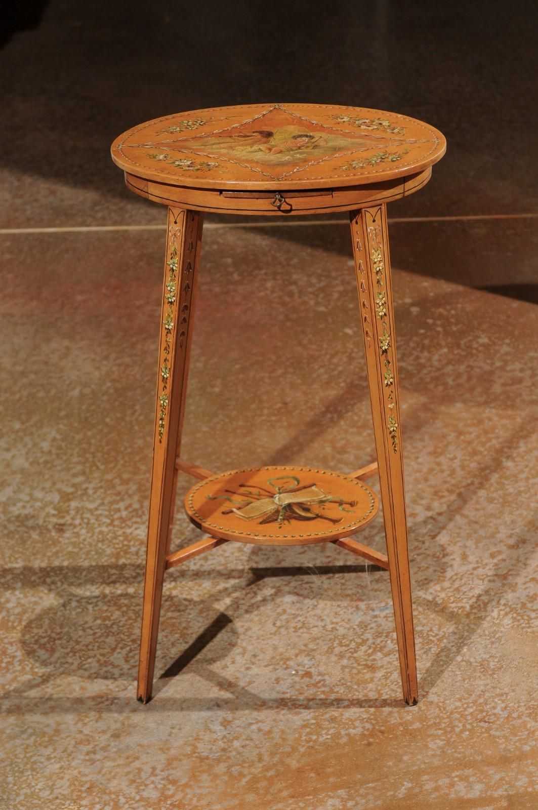 Small Italian Satinwood Side Table with Painted Allegory of the Arts, circa 1870 3