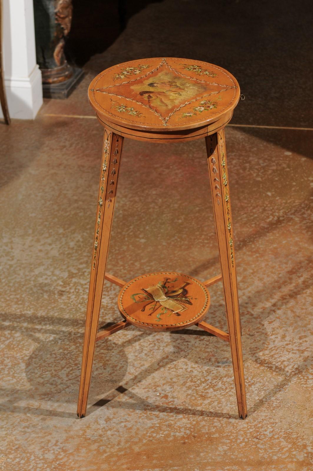 Small Italian Satinwood Side Table with Painted Allegory of the Arts, circa 1870 4