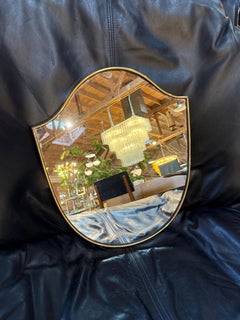 Small Italian Shield Mirror with Brass Trim, 1950s
