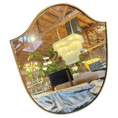 Small Italian Shield Mirror with Brass Trim, 1950s