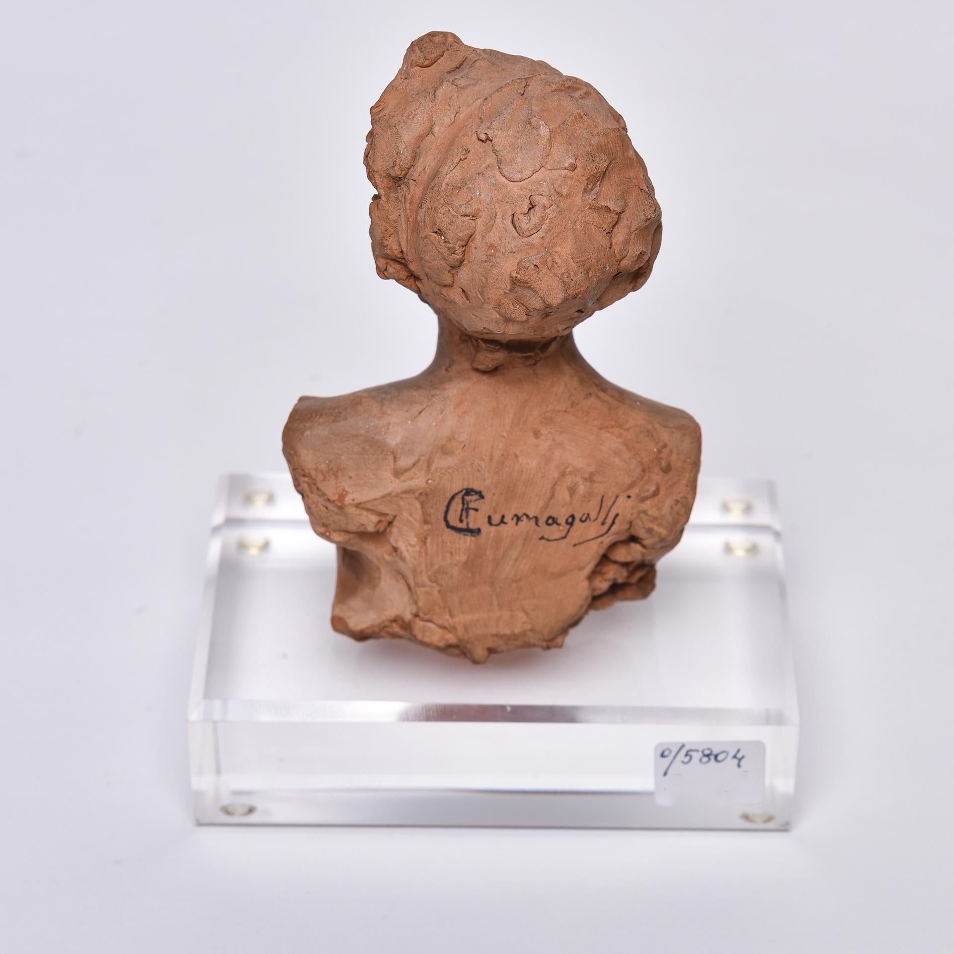 Hand-Crafted Small Italian Signed Terracotta Bust For Sale