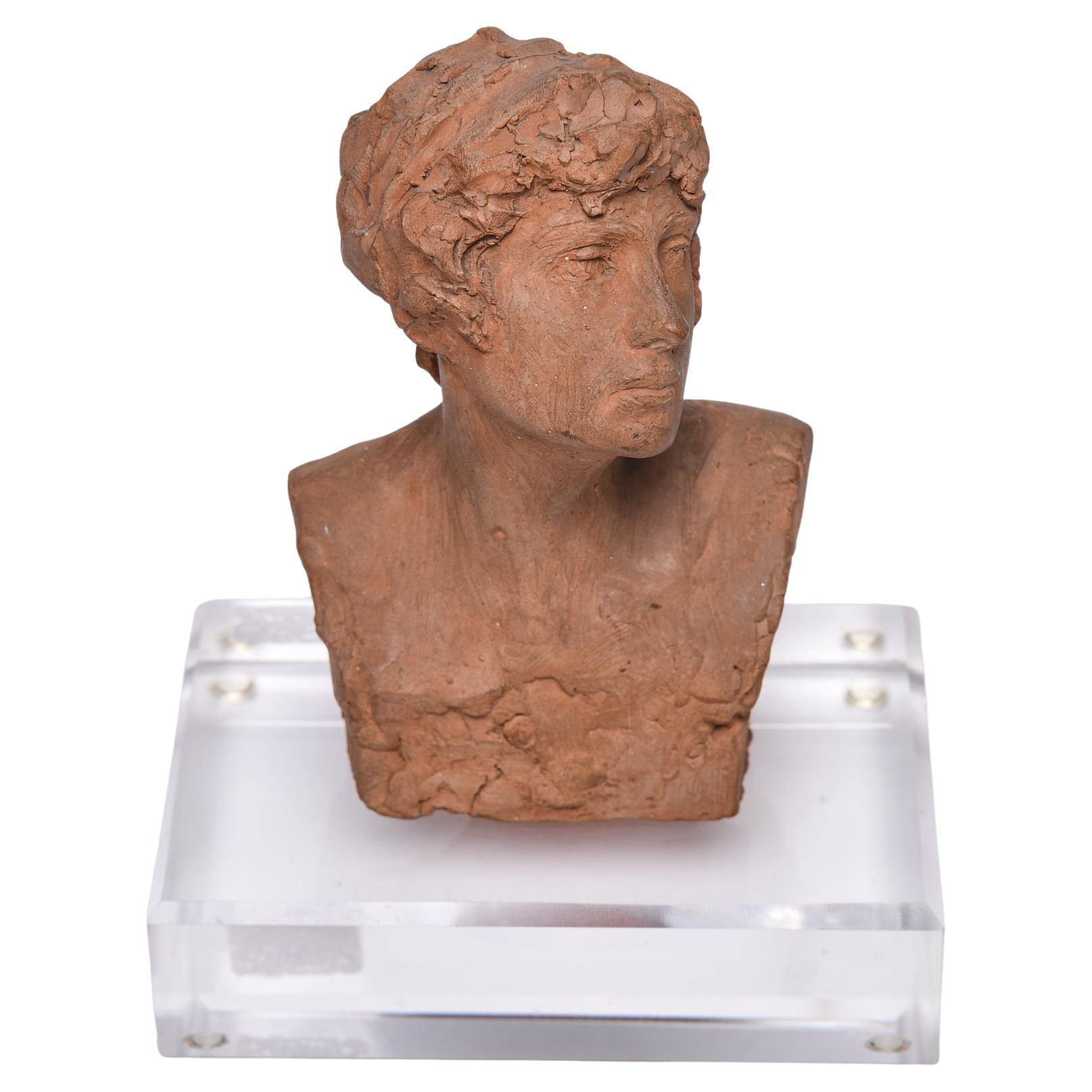 Small Italian Signed Terracotta Bust For Sale