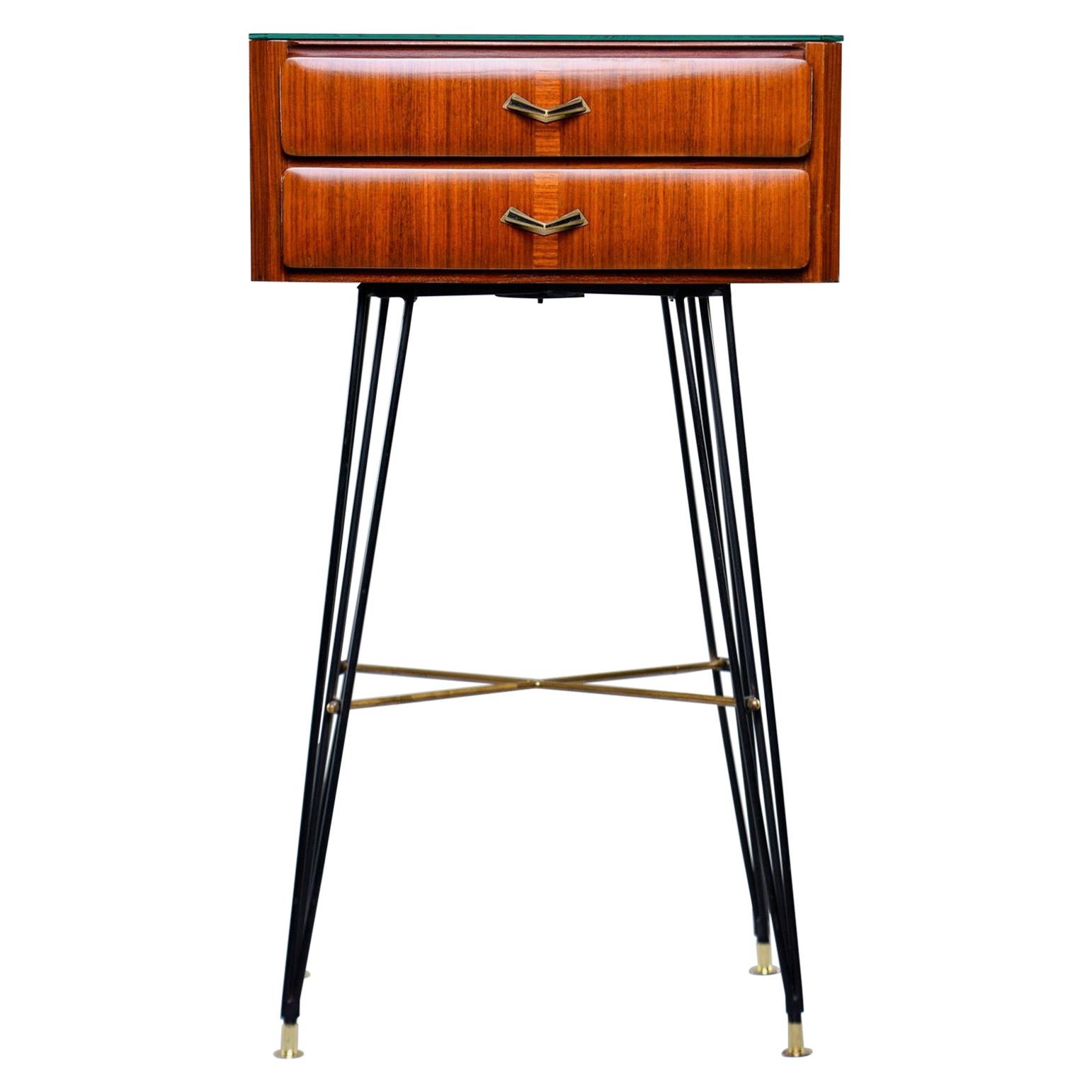 Small Italian Two-Drawer Side Cabinet with Hairpin Legs