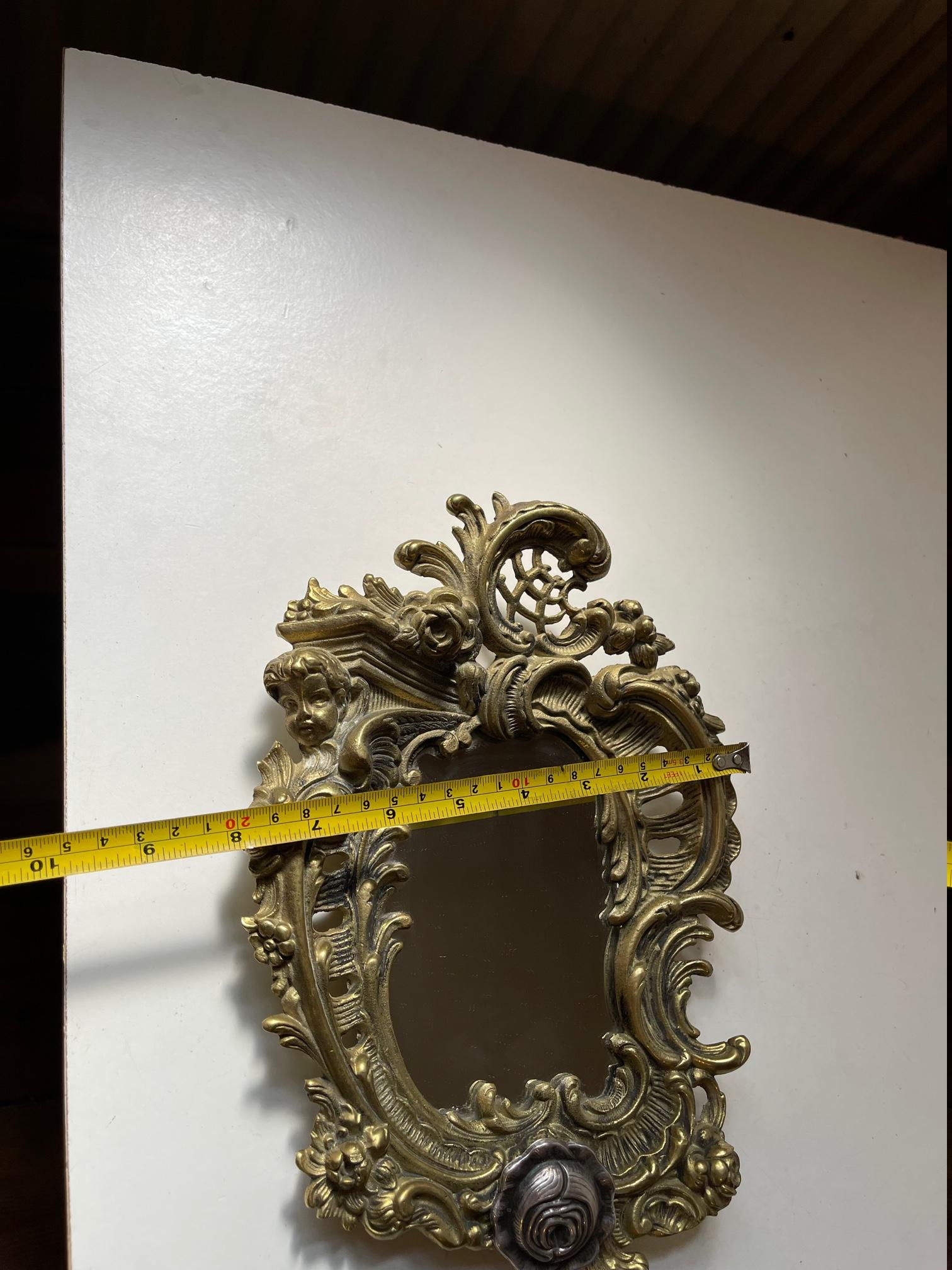 Small Italian Vanity Wall Mirror in Brass and Silver For Sale 2