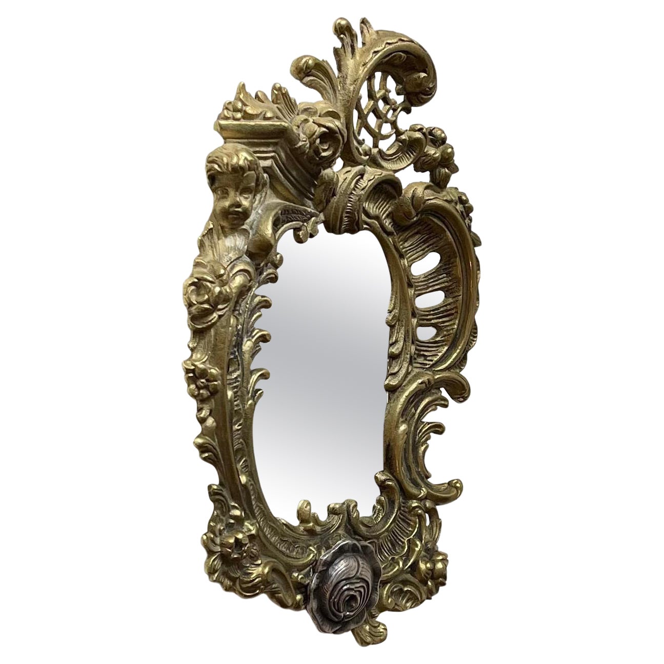 Petit miroir mural italien en laiton et Silver en vente