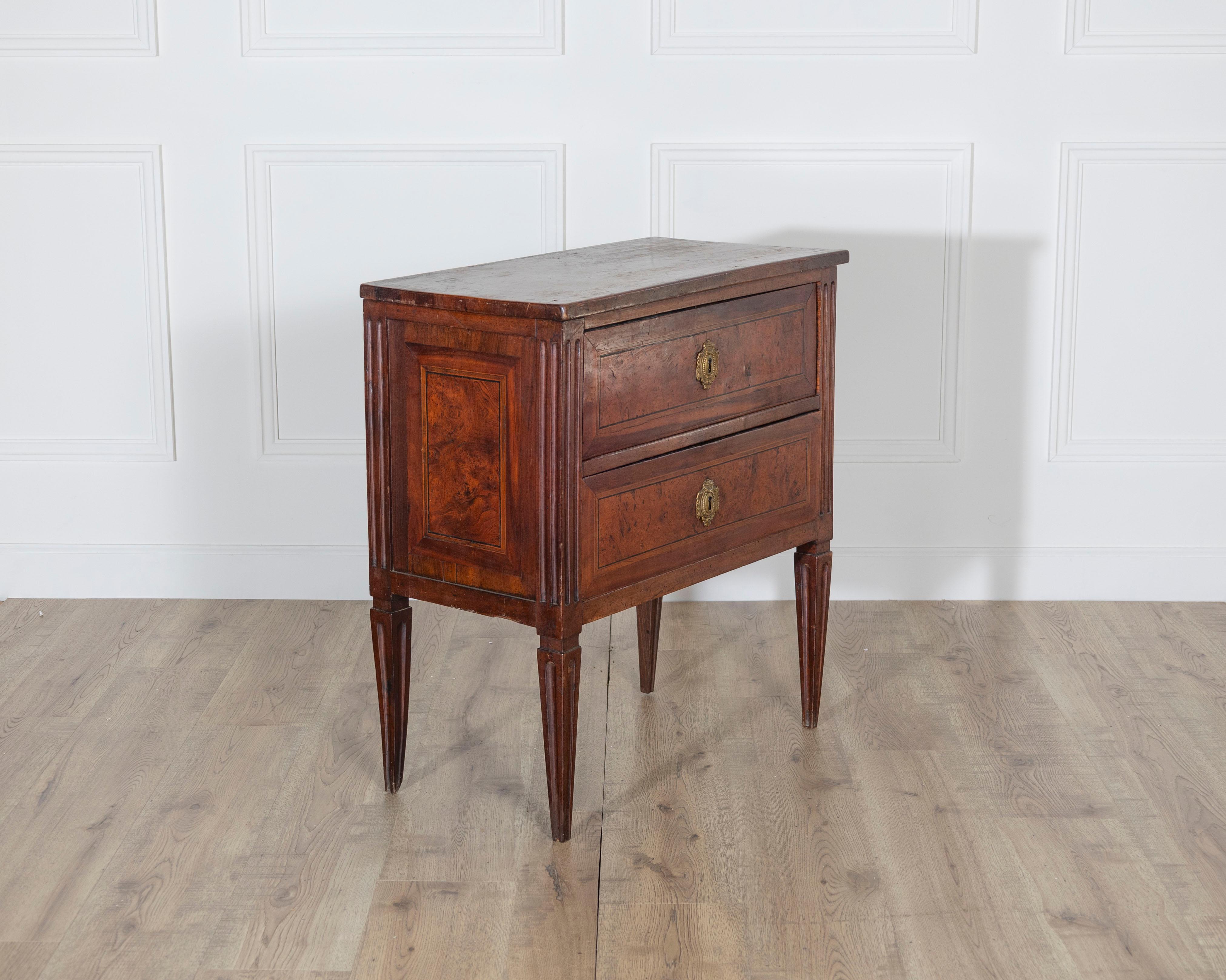 Small Italian Walnut Chest of Drawers with Two Drawers, Late 18th–Early 19th Cen For Sale 1